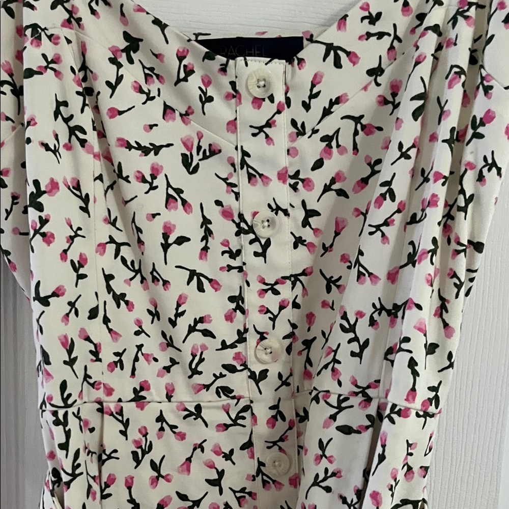 RACHEL Rachel Roy Button-Up Floral Midi Dress - Pink and Black on Cream